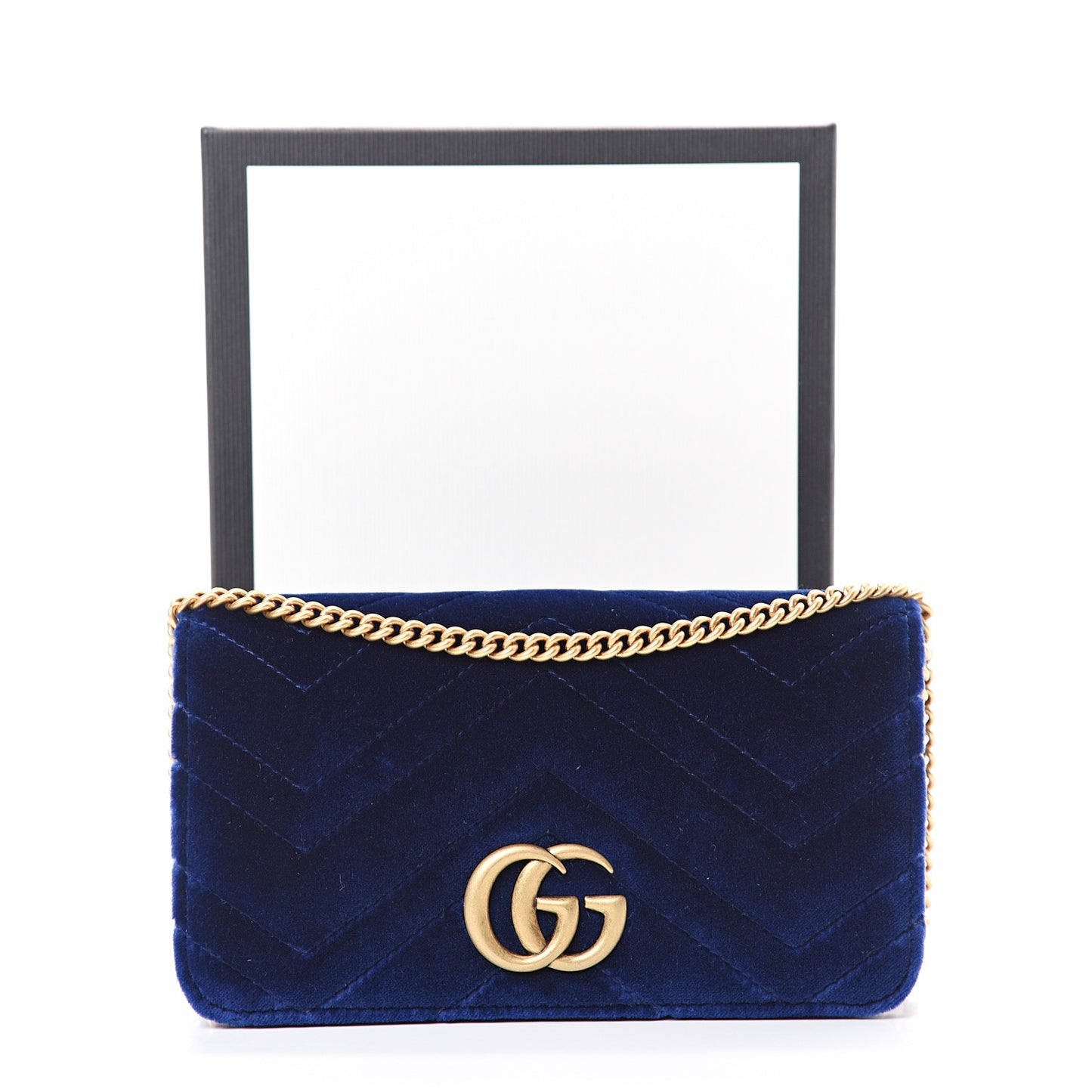 Velvet Matelasse GG Marmont Mini Bag Cobalt Blue
