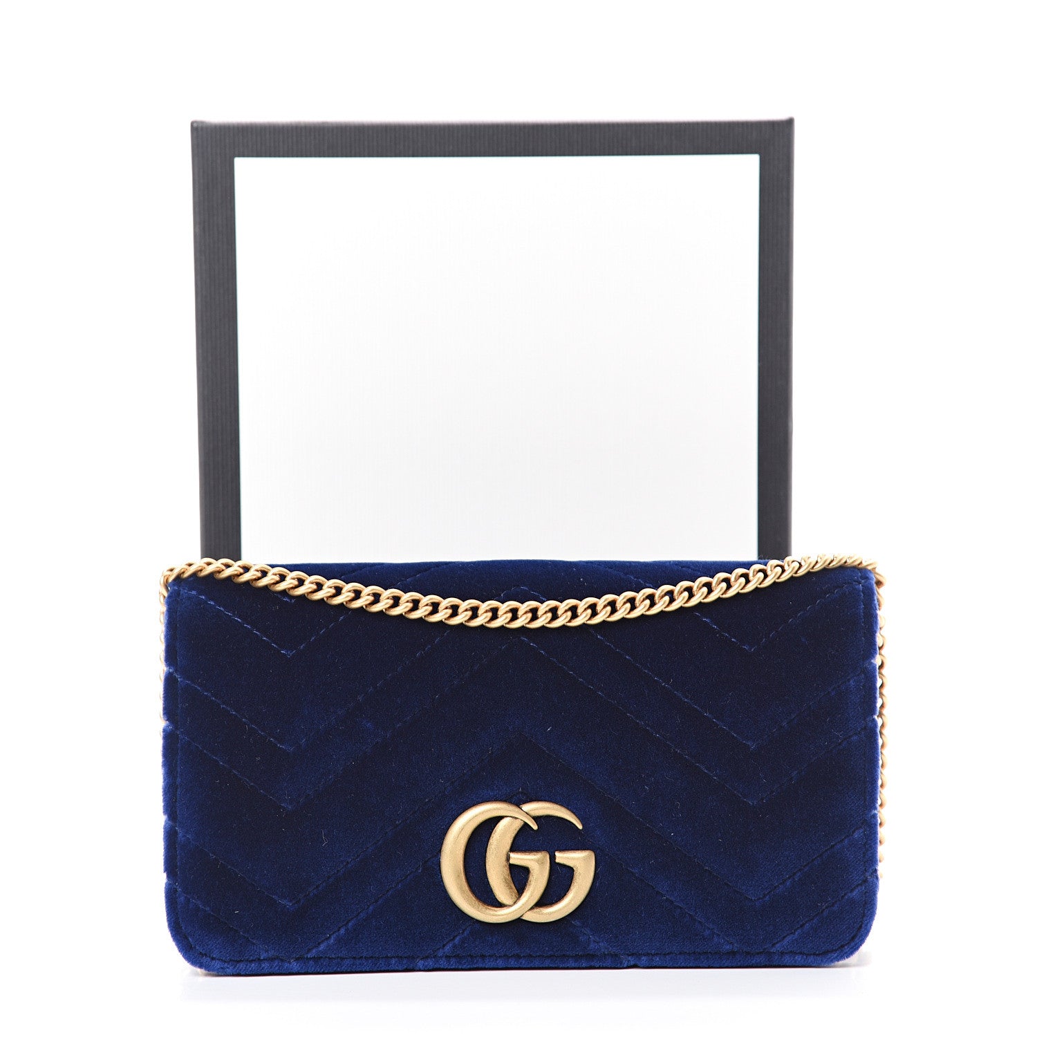 Gucci Velvet Matelasse GG Marmont Mini Bag Cobalt Blue 9 of 9