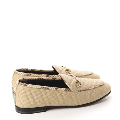 Gucci Raffia Elaphe Matelasse Horsebit Womens Jordaan Loafers 39 Natural Cream Brown 4 of 10