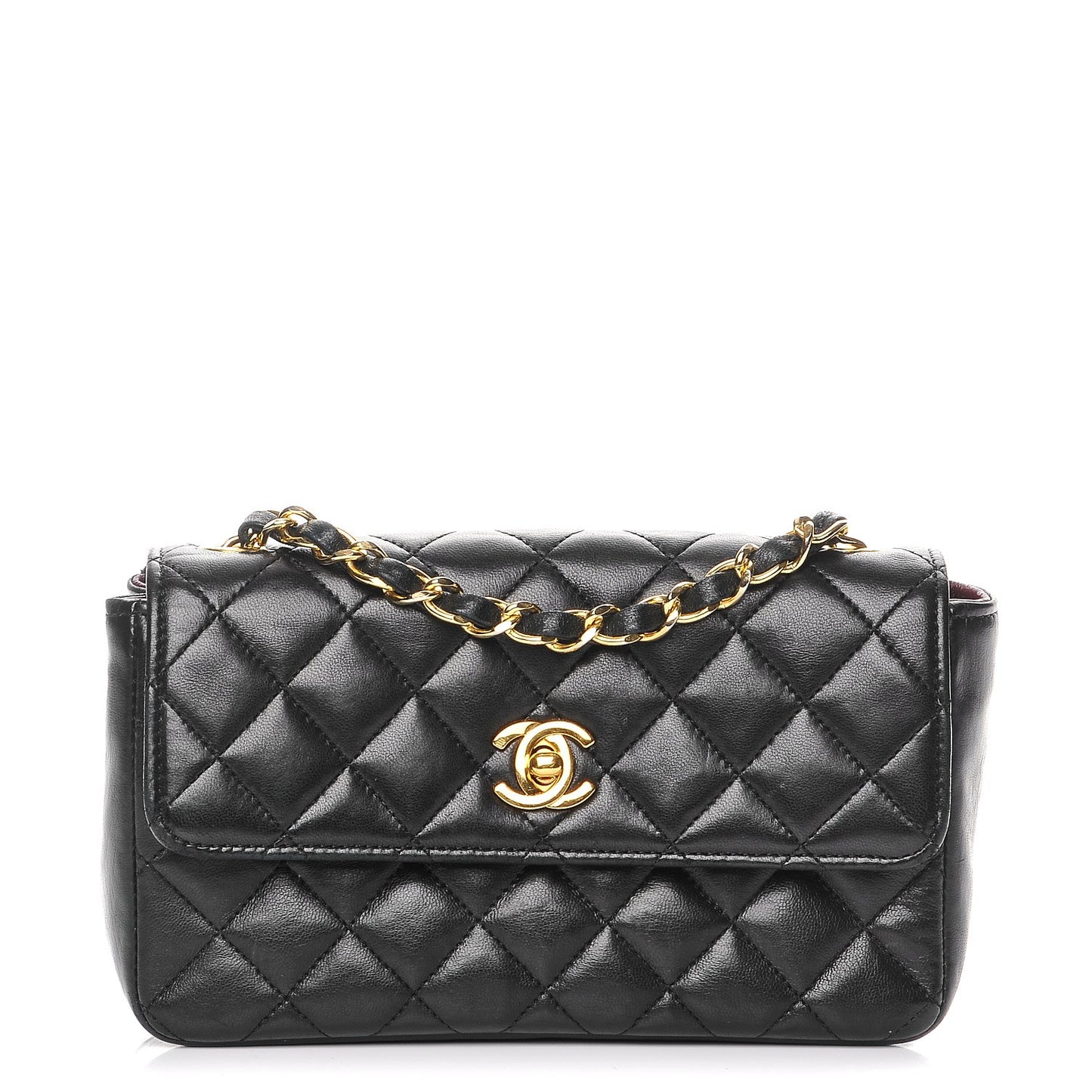 Lambskin Quilted Mini Rectangular Flap Black