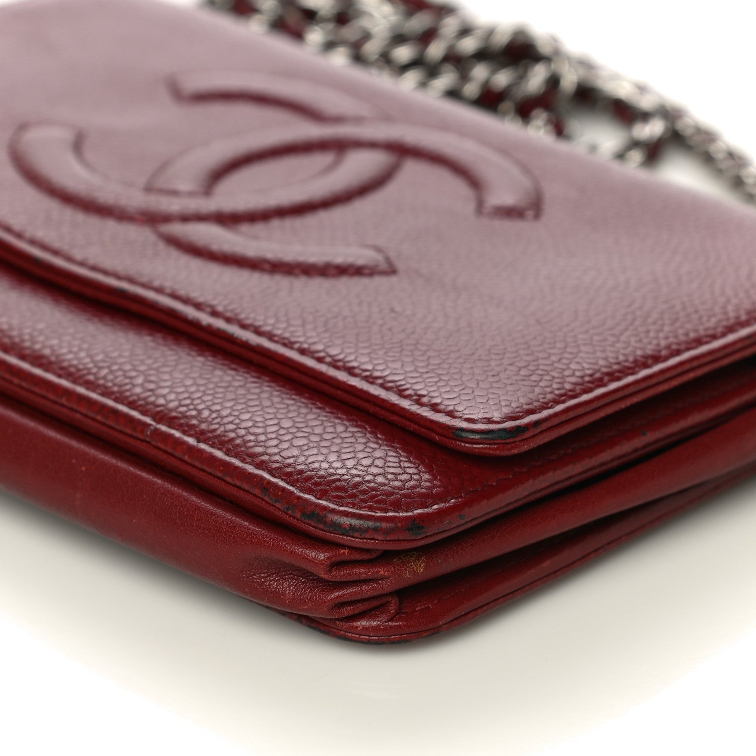Chanel Caviar Timeless CC Wallet on Chain WOC Dark Red 11 of 18