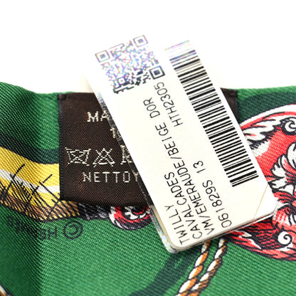 Hermes Silk Cavalcades Twilly Emeraude Beige Dore 3 of 3