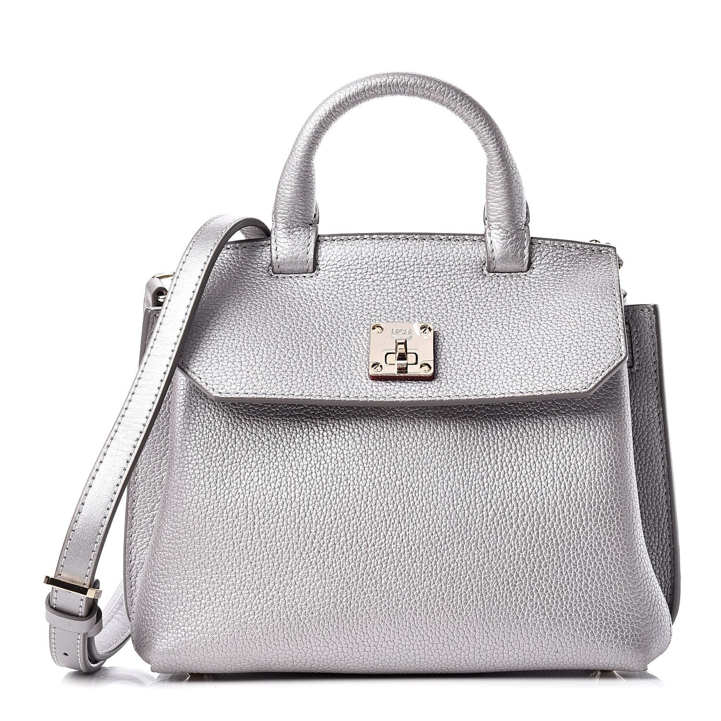 Metallic Grained Calfskin Mini Milla Crossbody Silver