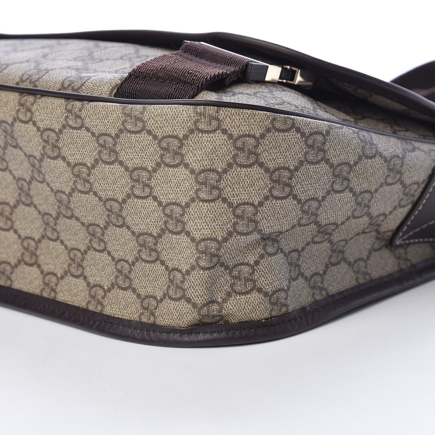 GG Plus Monogram Medium Double Buckle Flap Messenger Bag Beige Dark Brown