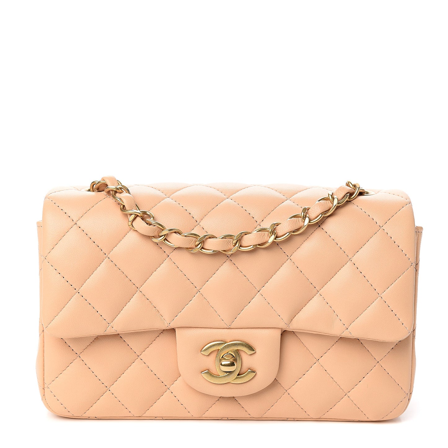 Lambskin Quilted Mini Rectangular Flap Beige