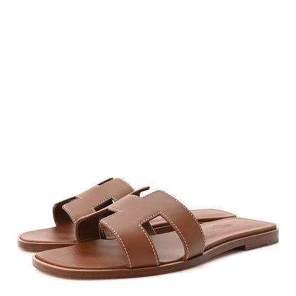 Hermes Box Calfskin Oran Sandals 37.5 Gold 4 of 10