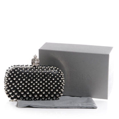 Alexander McQueen Pearl Embellished Calfskin Skull Box Clutch Black 5 of 8