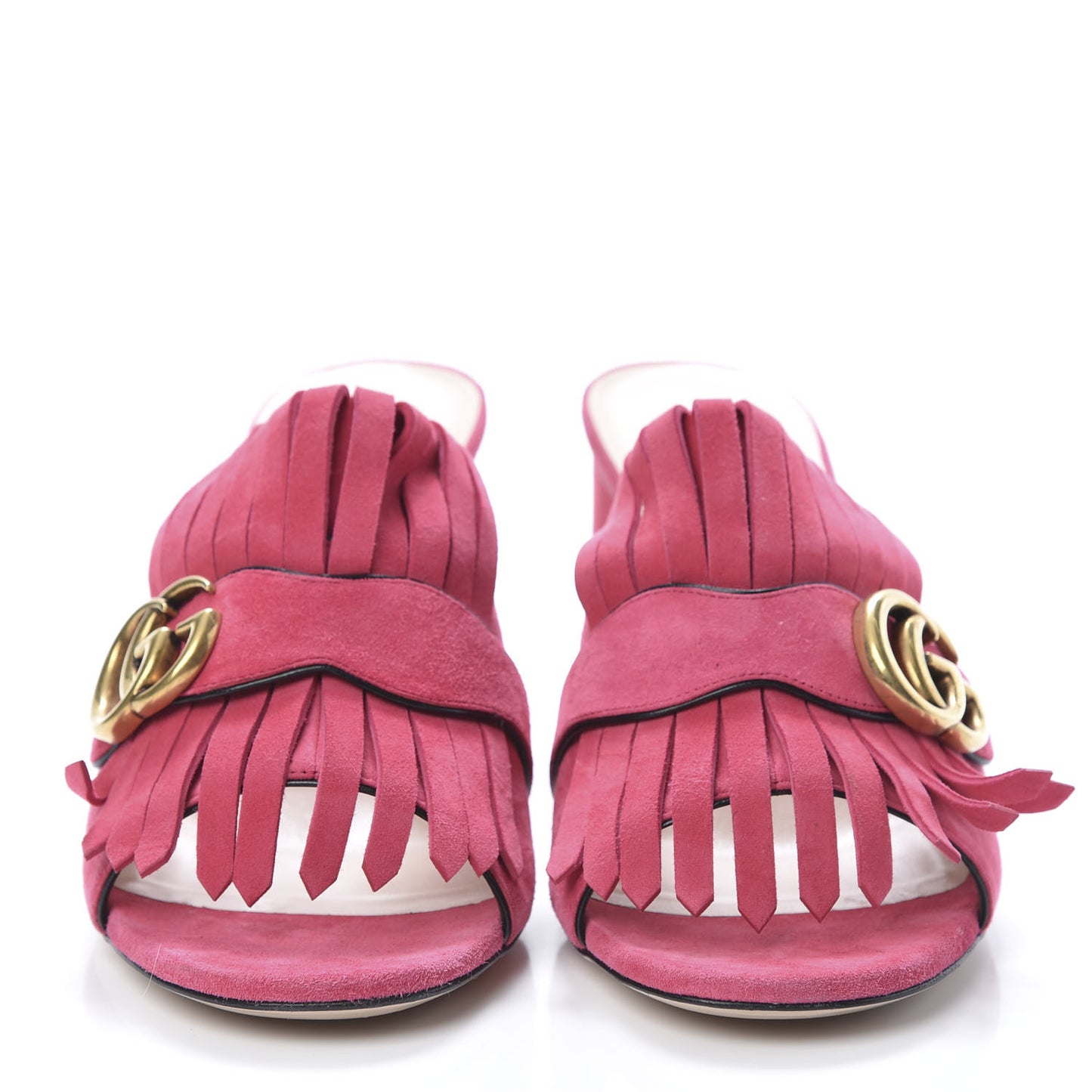 Kid Scamosciato GG Marmont Fringe 75mm Slide Sandals 39.5 Hot Pink
