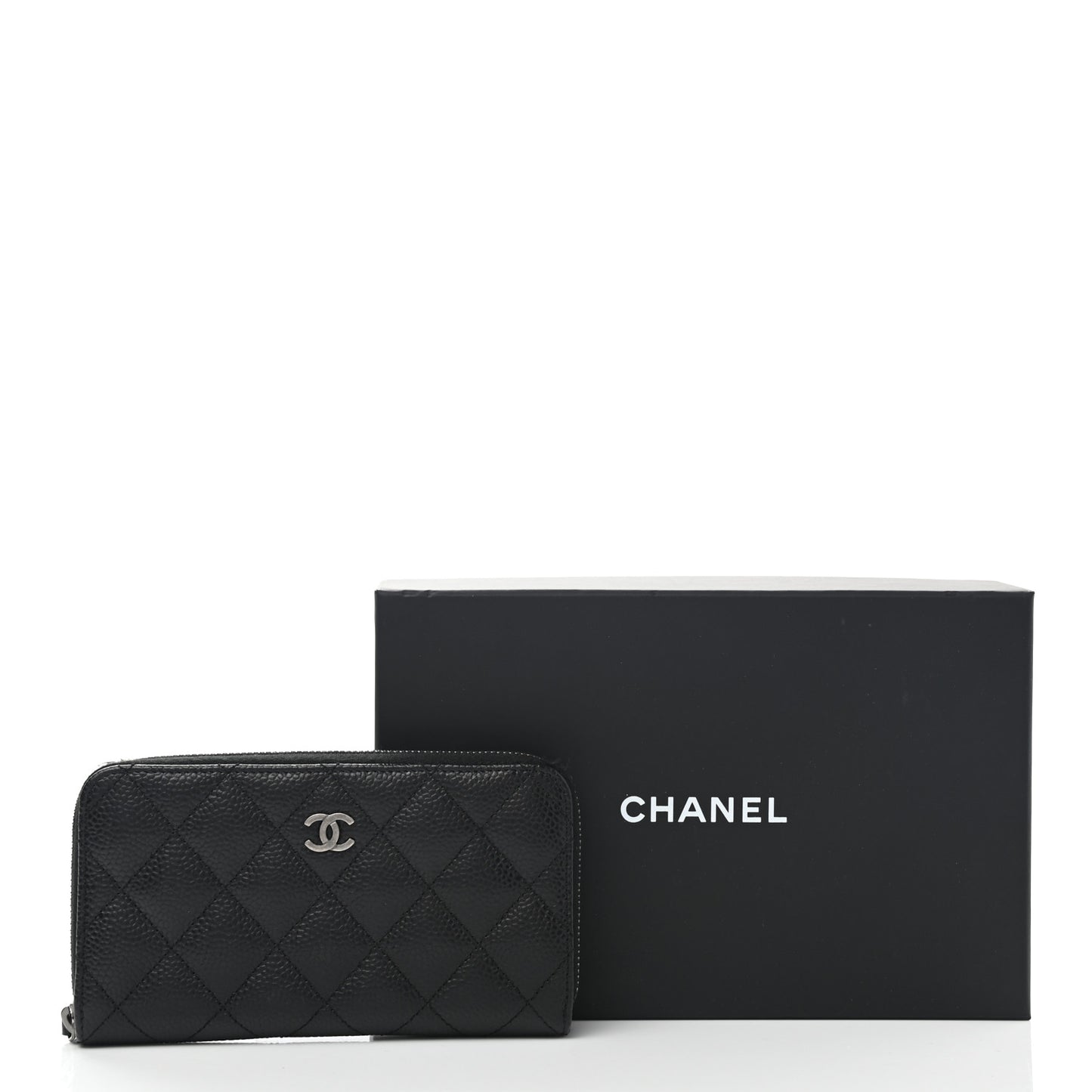 Caviar Quilted Medium Zip Around Wallet Black