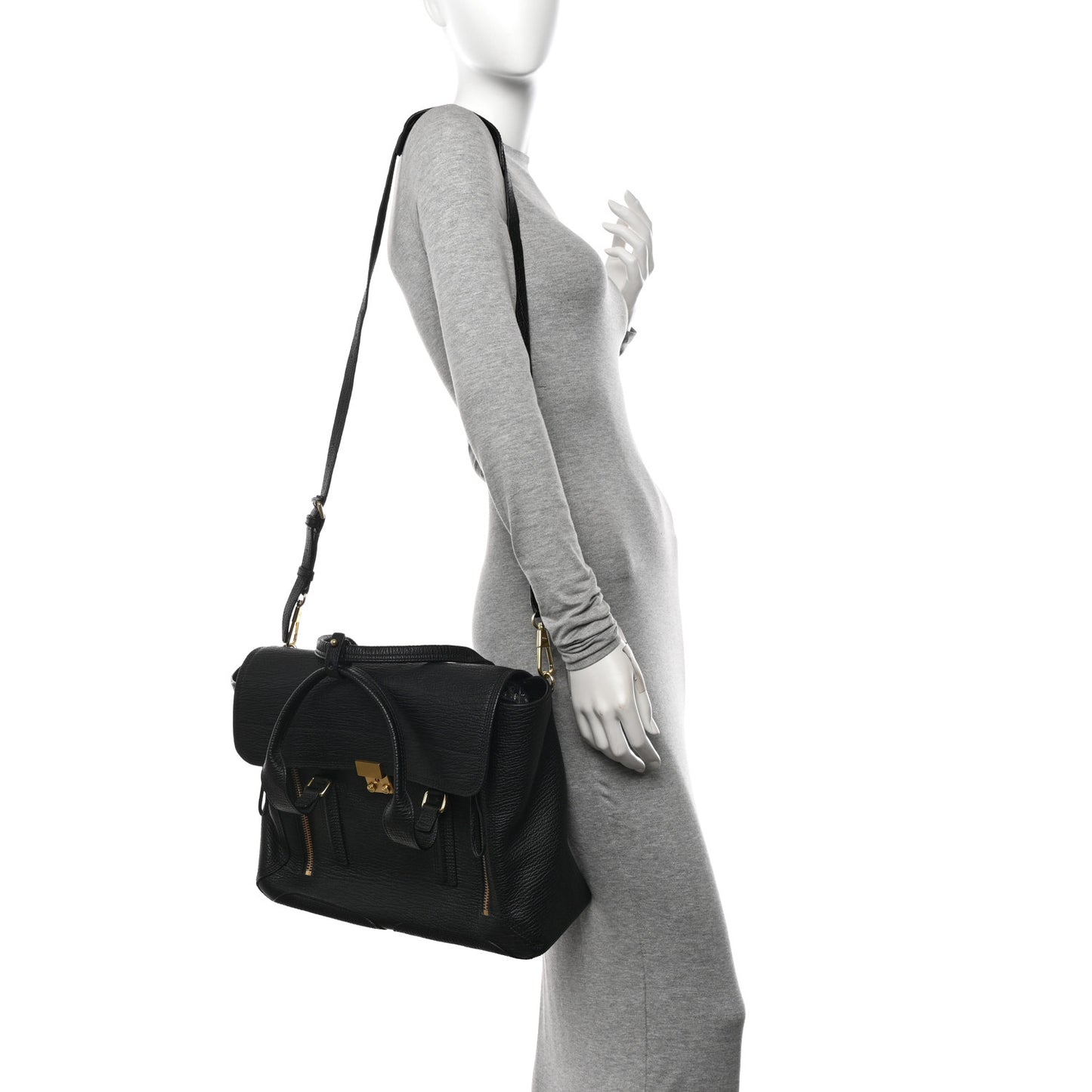 Textured Calfskin Medium Pashli Satchel Black