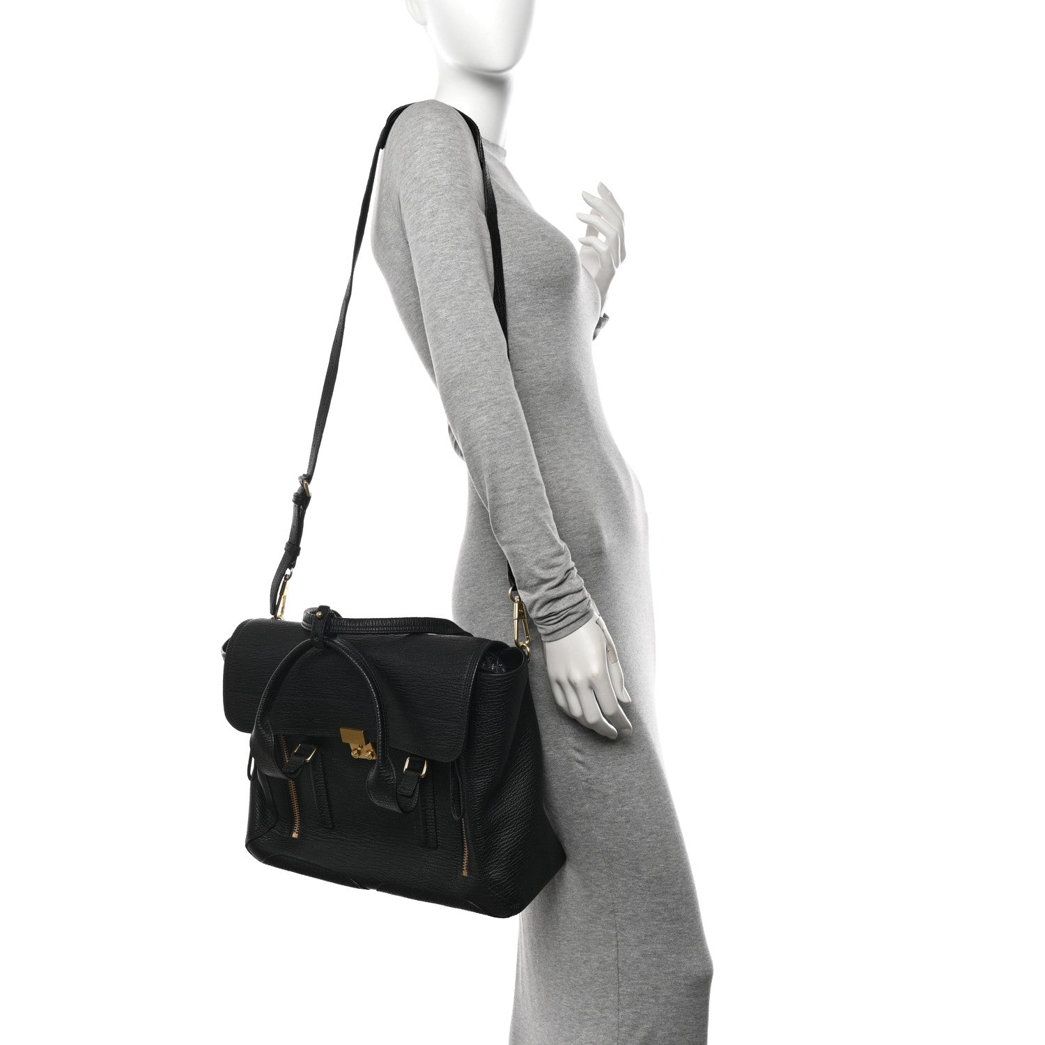 3.1 Phillip Lim Textured Calfskin Medium Pashli Satchel Black 2 of 10