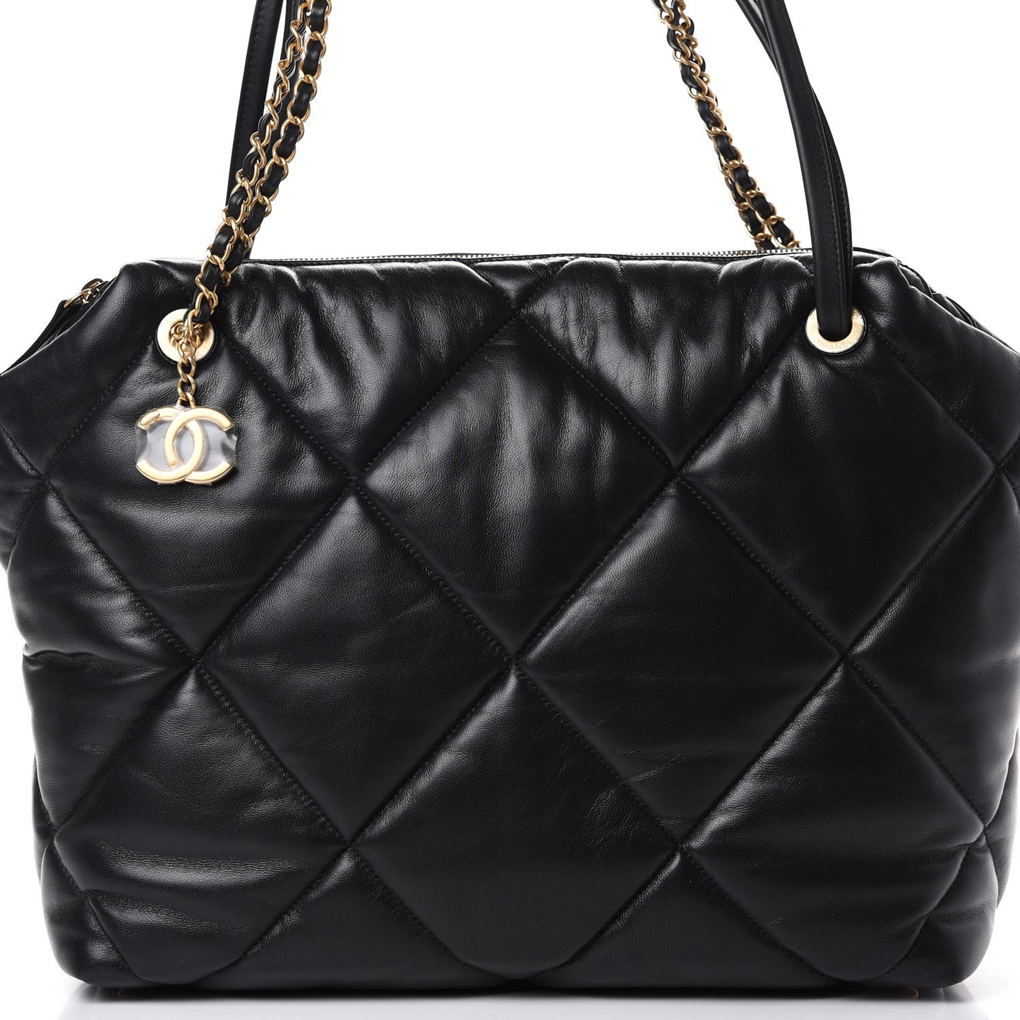 Lambskin Quilted Large Bowling Bag Black