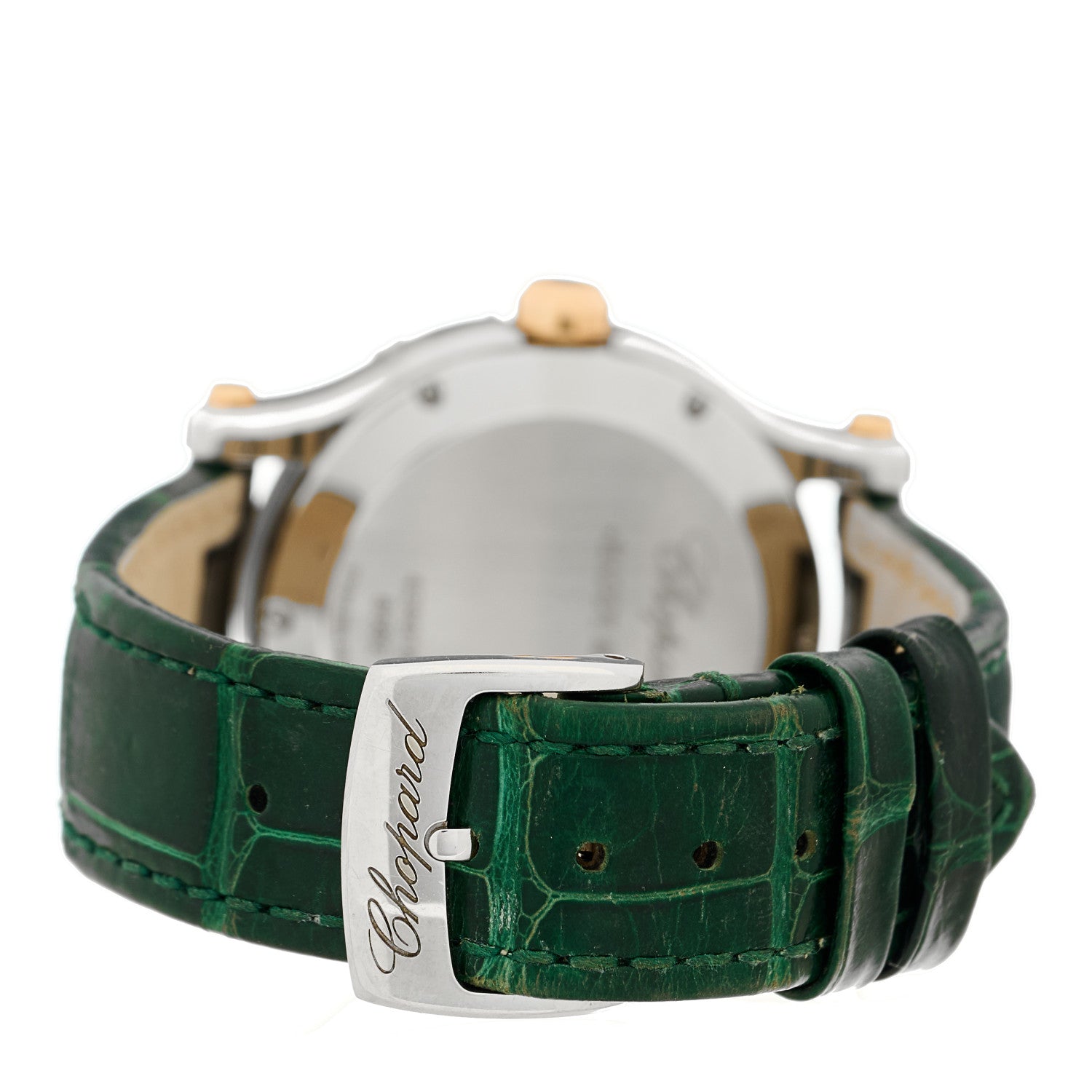 Chopard Stainless Steel 18K Rose Gold Alligator 5 Diamond 36mm Happy Sport Quartz Watch Green 3 of 5