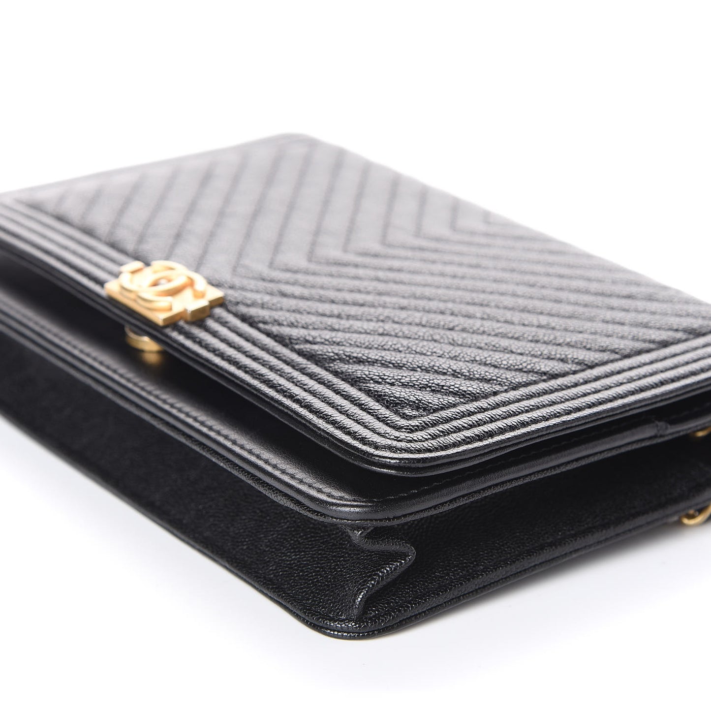 Caviar Chevron Quilted Boy Wallet On Chain WOC Black