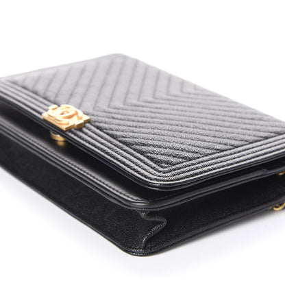 Chanel Caviar Chevron Quilted Boy Wallet On Chain WOC Black 7 of 12