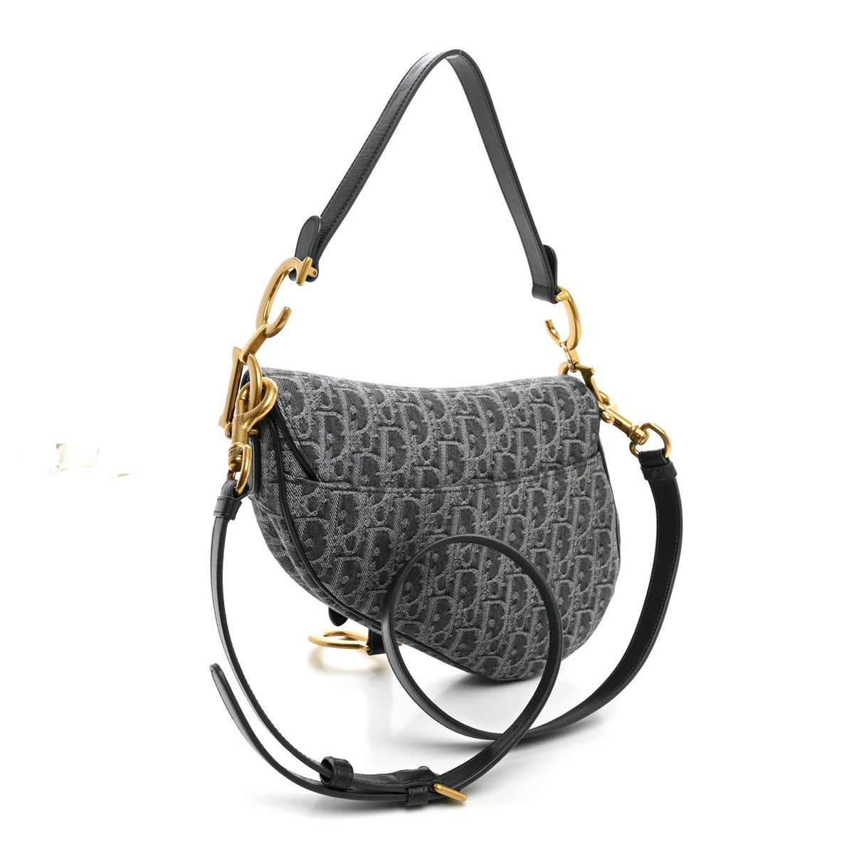 Christian Dior Denim Oblique Jacquard Saddle Bag With Strap Grey 3 of 10