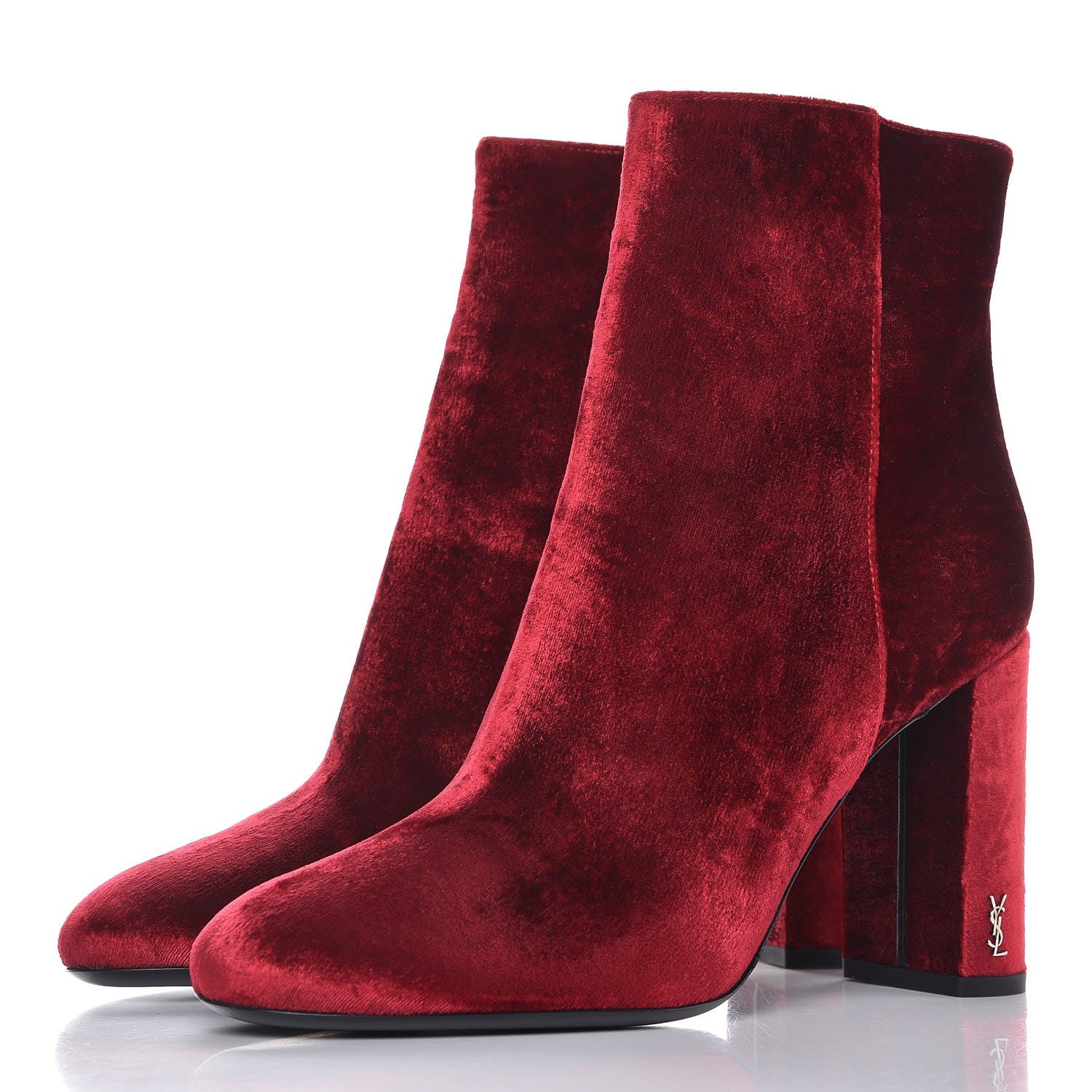 Saint Laurent Velvet Loulou Ankle Boots 39 Rouge Eros 3 of 9