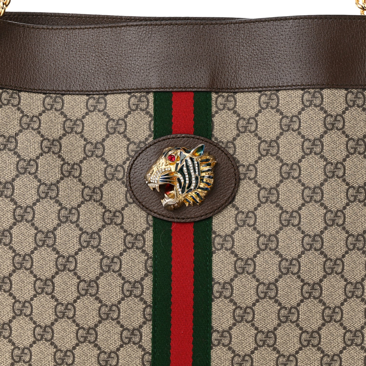Gucci GG Supreme Monogram Large Rajah Chain Tote Beige New Acero 9 of 14
