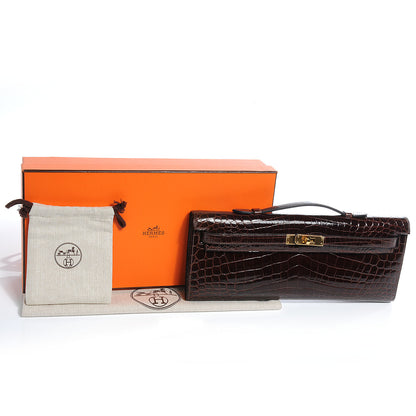 Hermes Niloticus Crocodile Kelly Cut Pochette Havane 5 of 9