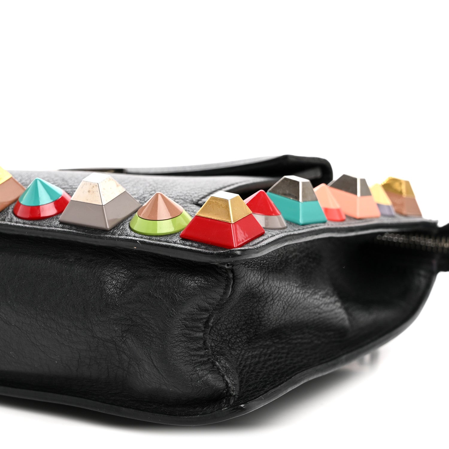 Fendi Vitello Dolce Studded Mini 2Jours Pouch Black Multicolor 10 of 11