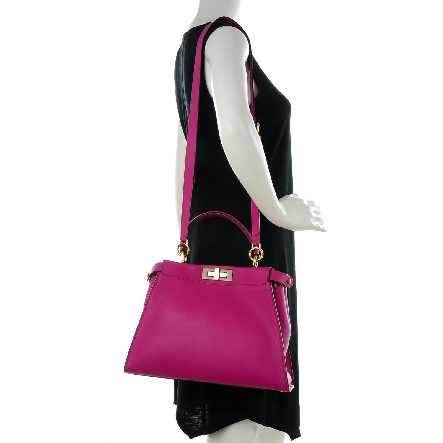 Fendi Vitello Seta Medium Peekaboo Iconic Satchel Magenta 2 of 8