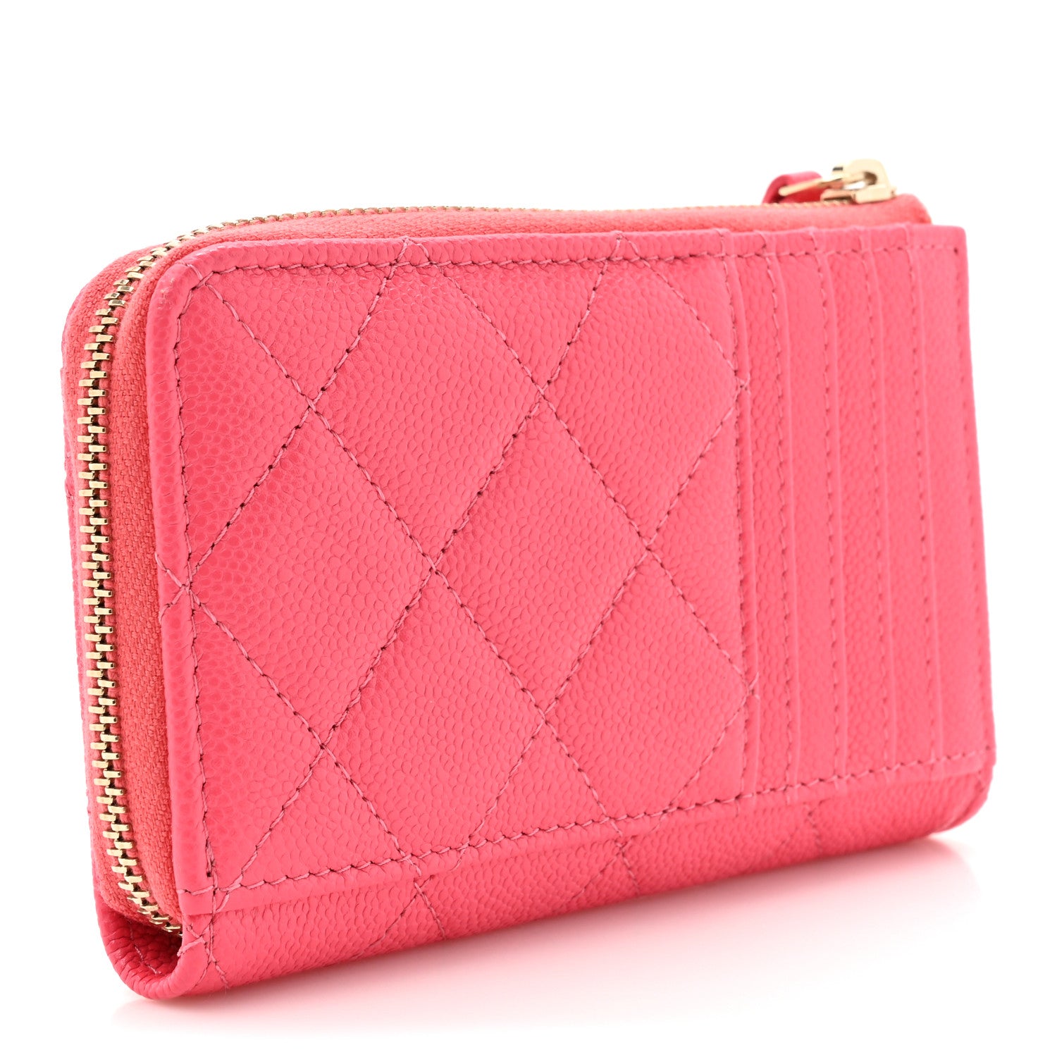 Chanel Caviar Quilted CC Zip Around Card Holder Pink 3 of 9