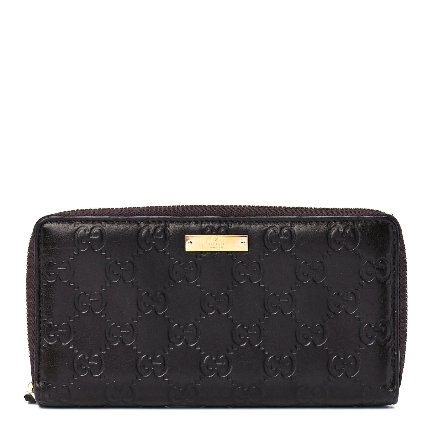 Gucci Guccissima Margaux Calfskin Metal Bar Zip Around Wallet Chocolate 1 of 10