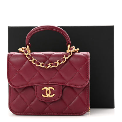 Chanel Lambskin Quilted Top Handle Flap Coin Purse With Chain Burgundy 12 of 12