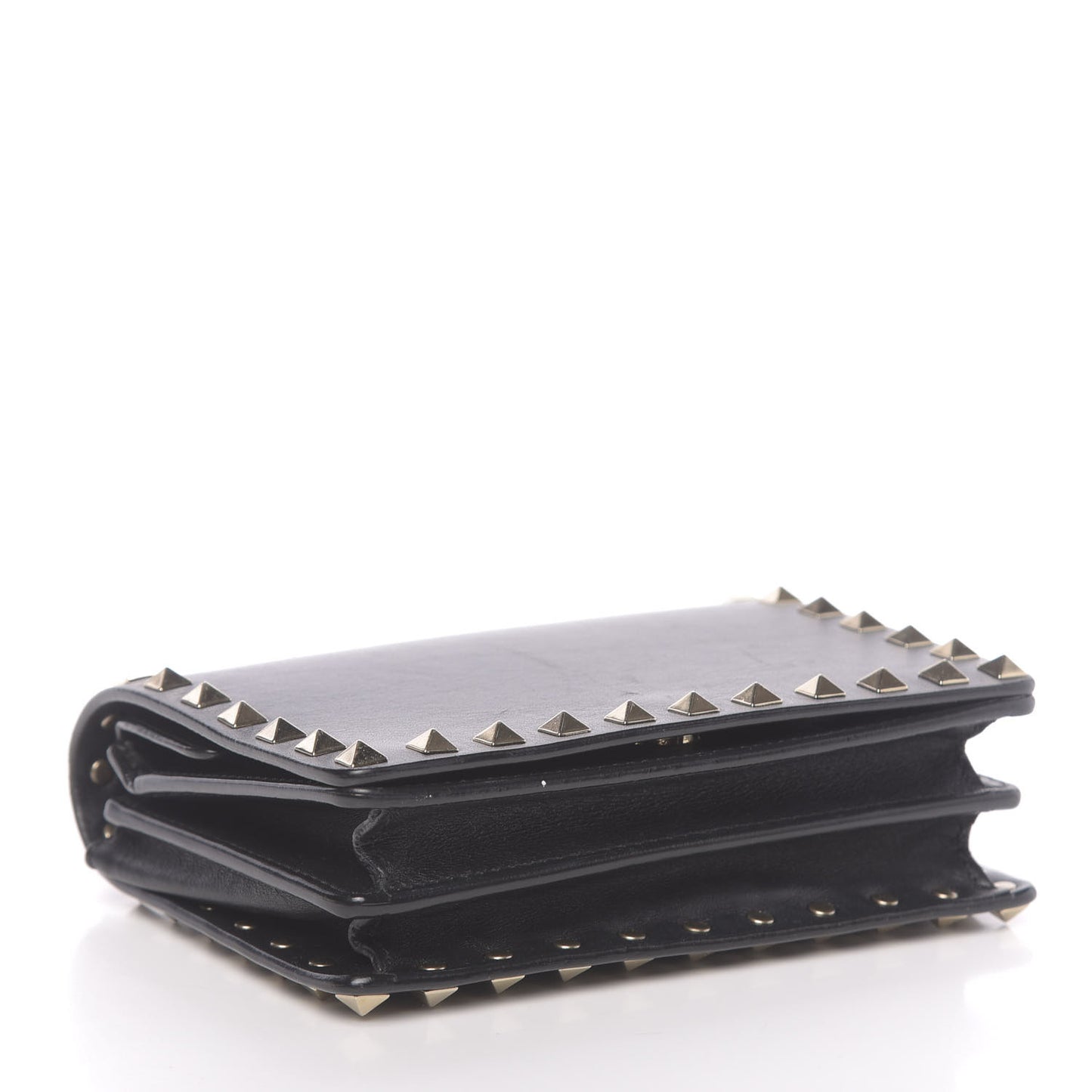 Calfskin Rockstud Wallet on Chain Black