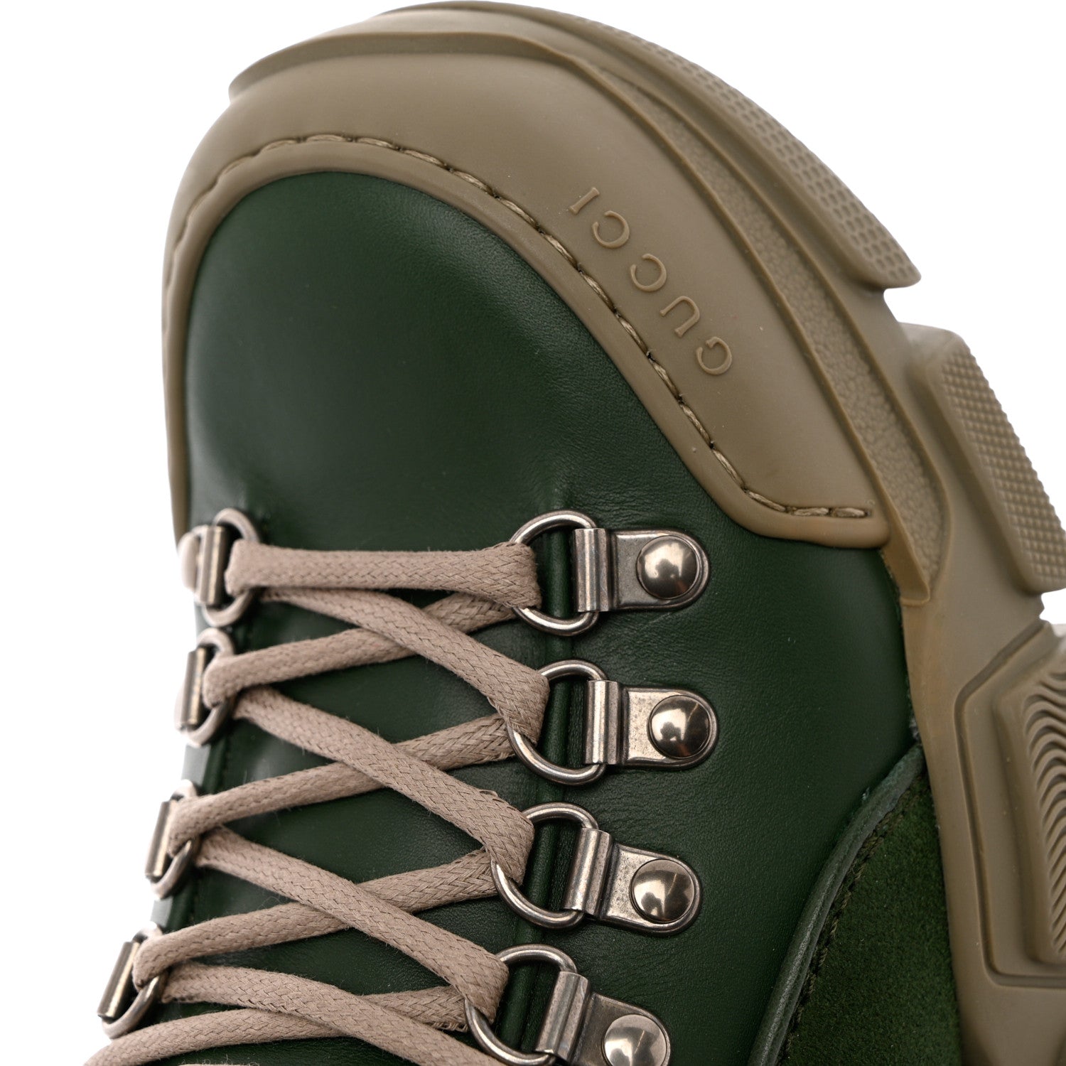 Gucci X SEGA Calfskin Suede Technical Canvas Womens Flashtrek High-Top Sneakers 39.5 Olive Green Ardesia 9 of 13