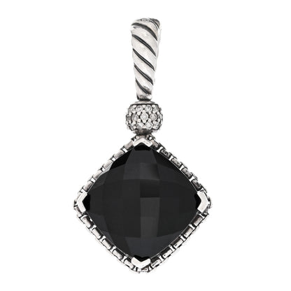 David Yurman Sterling Silver Diamond Black Onyx 14mm Cushion On Point Pendant 1 of 3