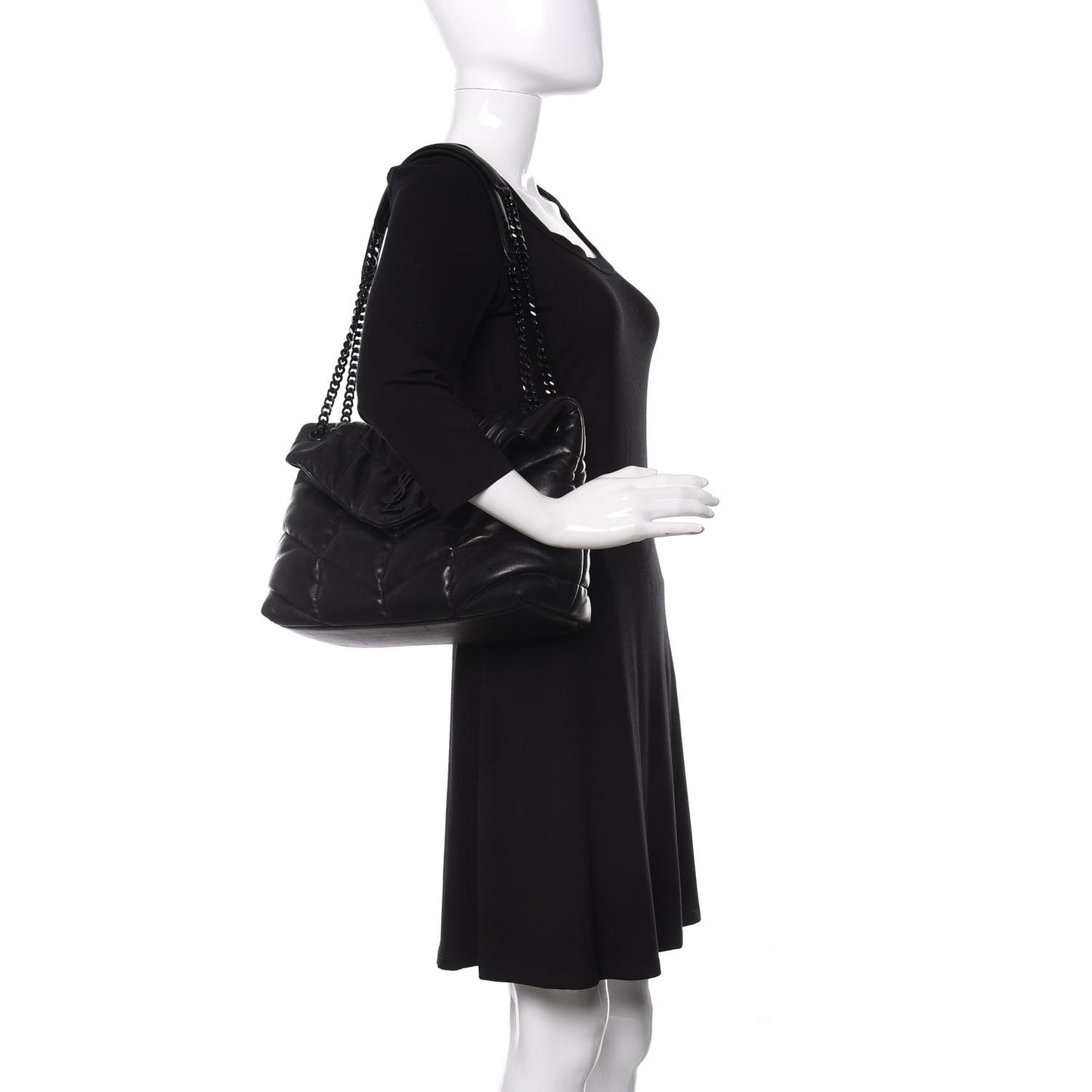 Lambskin Quilted Medium Loulou Puffer Monogram Chain Satchel Black