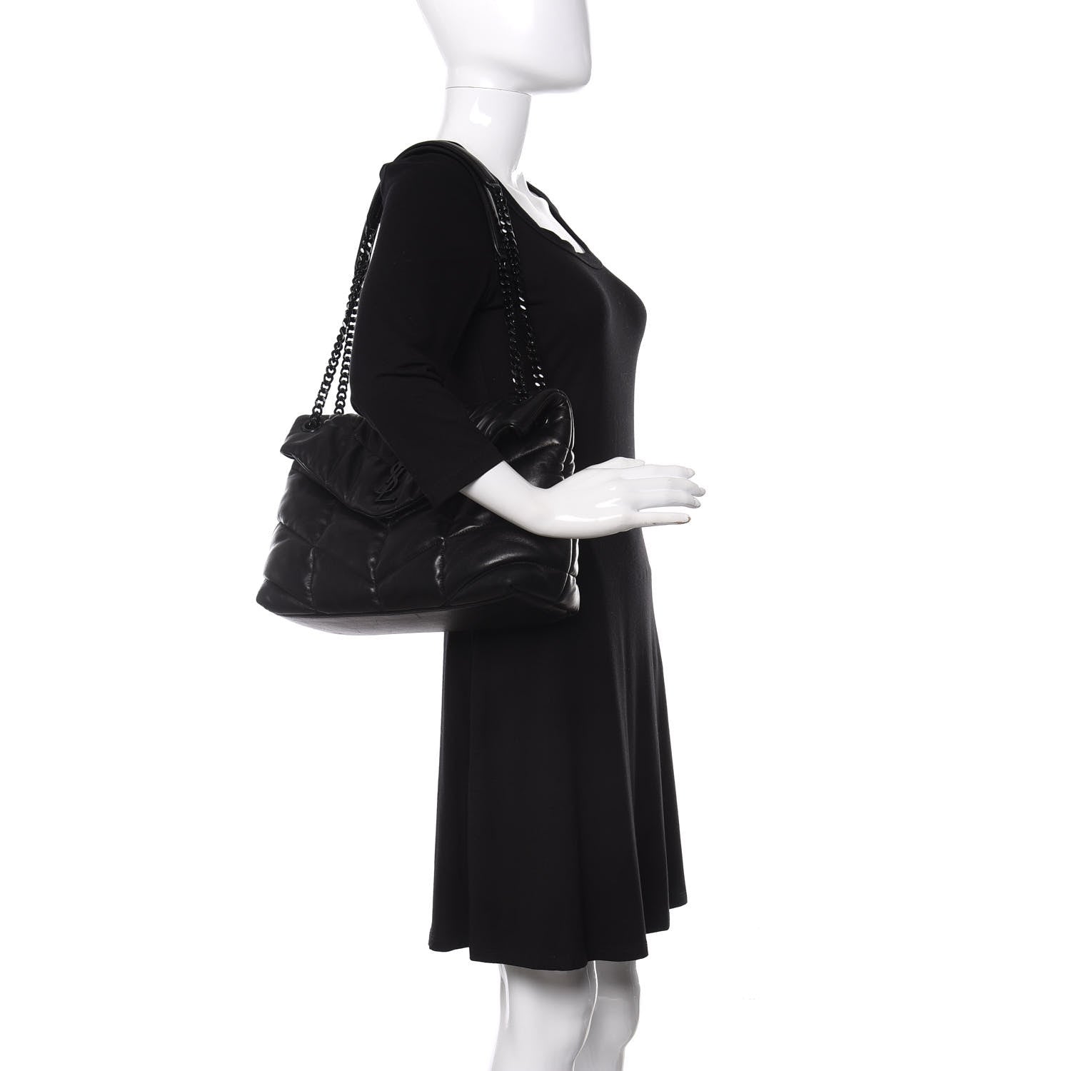 Saint Laurent Lambskin Quilted Medium Loulou Puffer Monogram Chain Satchel Black 2 of 10