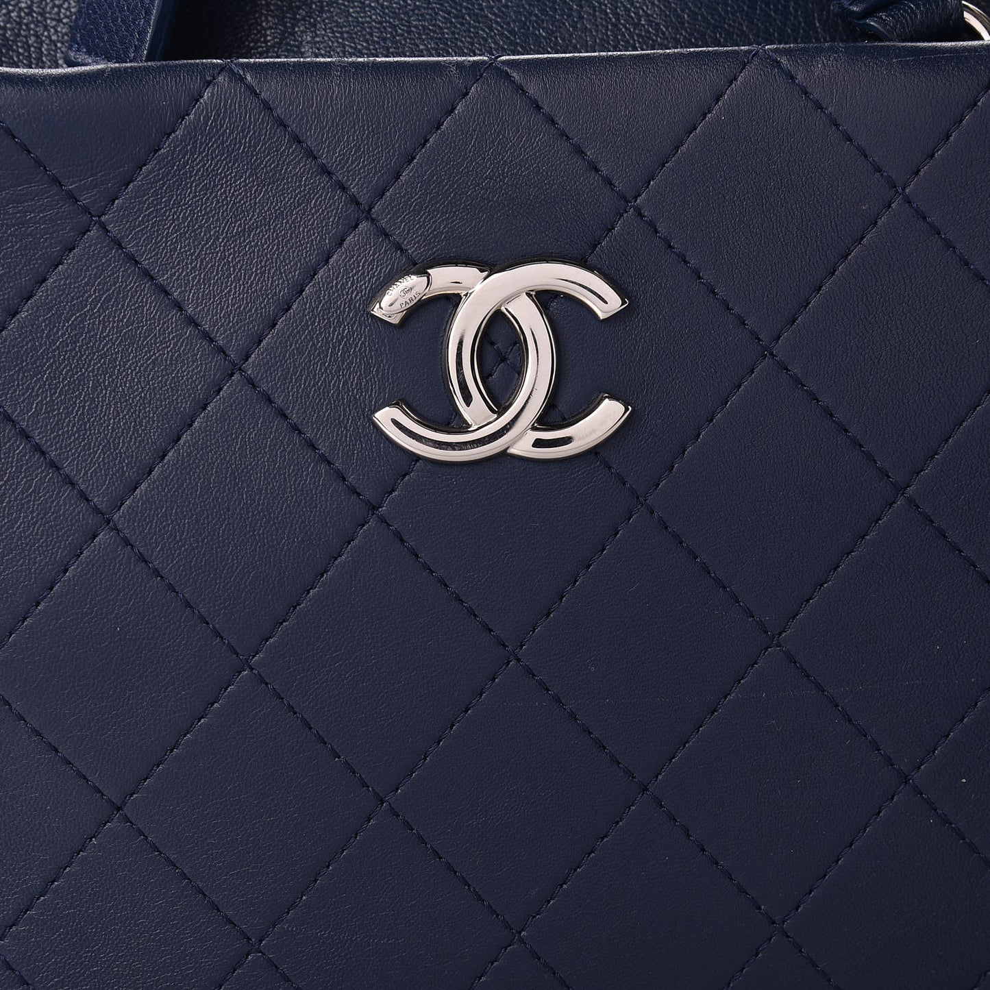 Grained Calfskin Stitched Large Magnetic Shopping Tote Blue