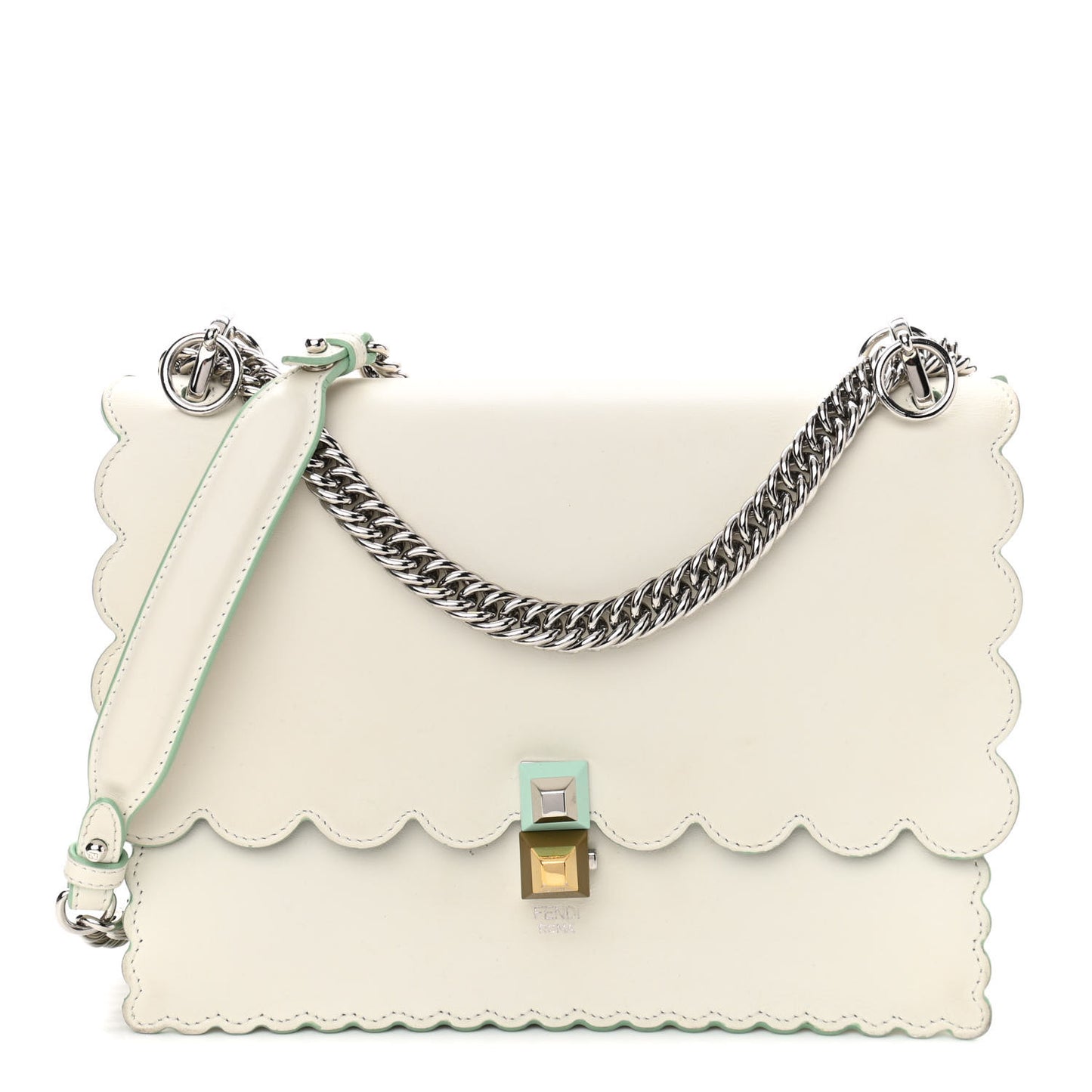 Vitello Baltico Scalloped Studded Kan I Shoulder Bag Bianco