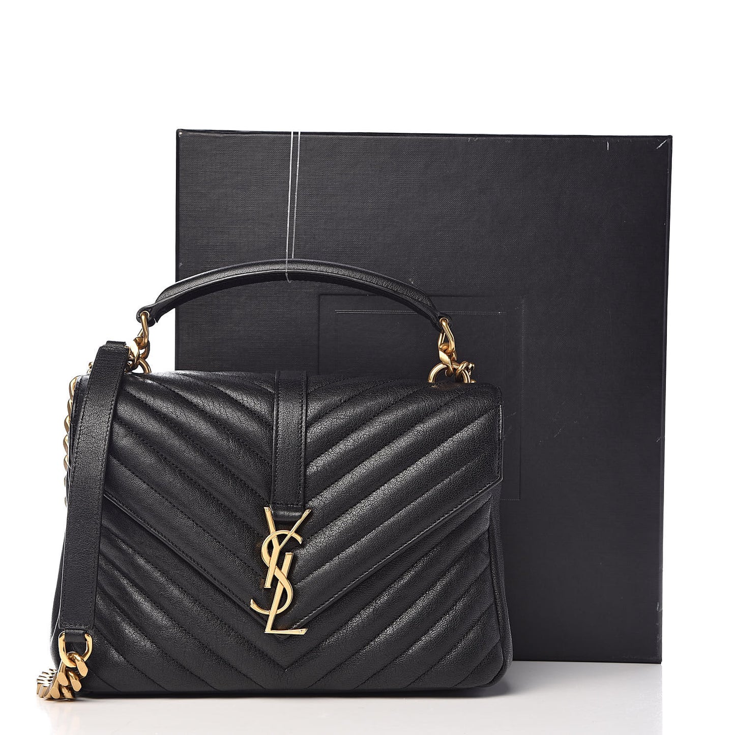 Sheepskin Matelasse Chevron Monogram Medium College Bag Black