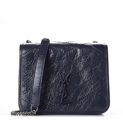 Saint Laurent Crinkled Calfskin Matelasse Monogram Niki Chain Wallet Deep Marine 1 of 10