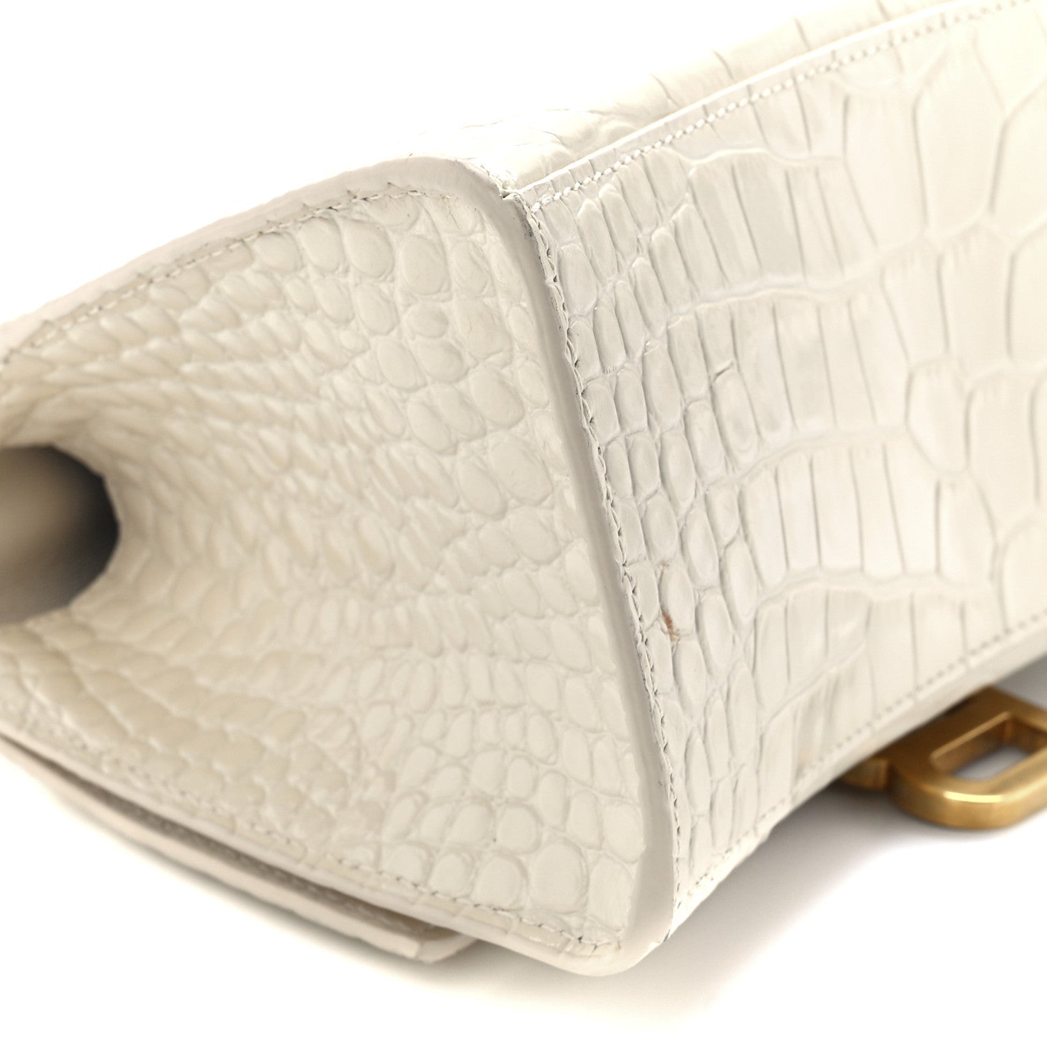 Balenciaga Shiny Calfskin Crocodile Embossed Small Hourglass Top Handle Bag Cream 9 of 10