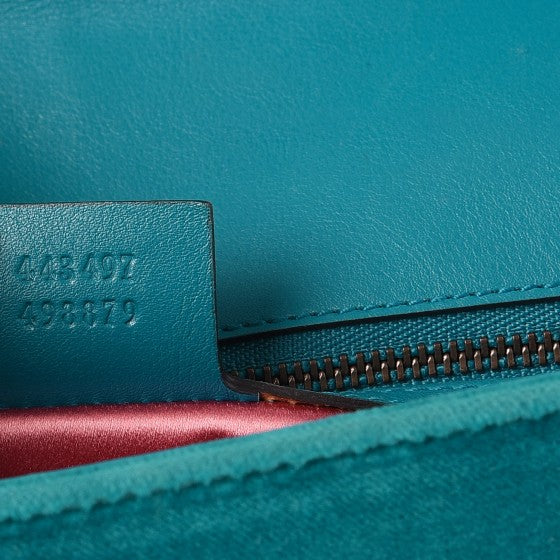 Gucci Velvet Matelasse Small GG Marmont Shoulder Bag Pavone Cyan 7 of 13