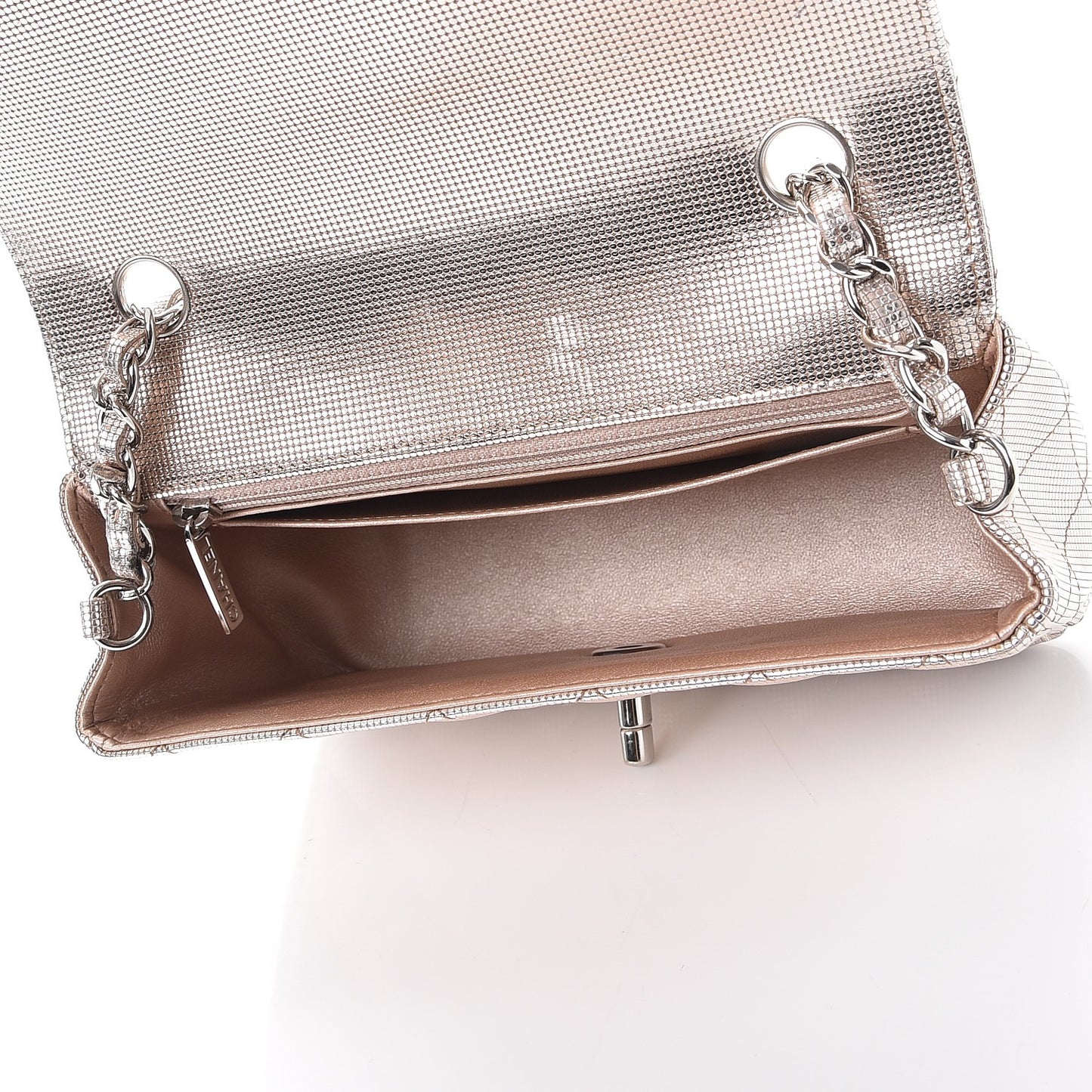 Metallic Calfskin Quilted Pixel Effect Mini Rectangular Flap Pink Gold