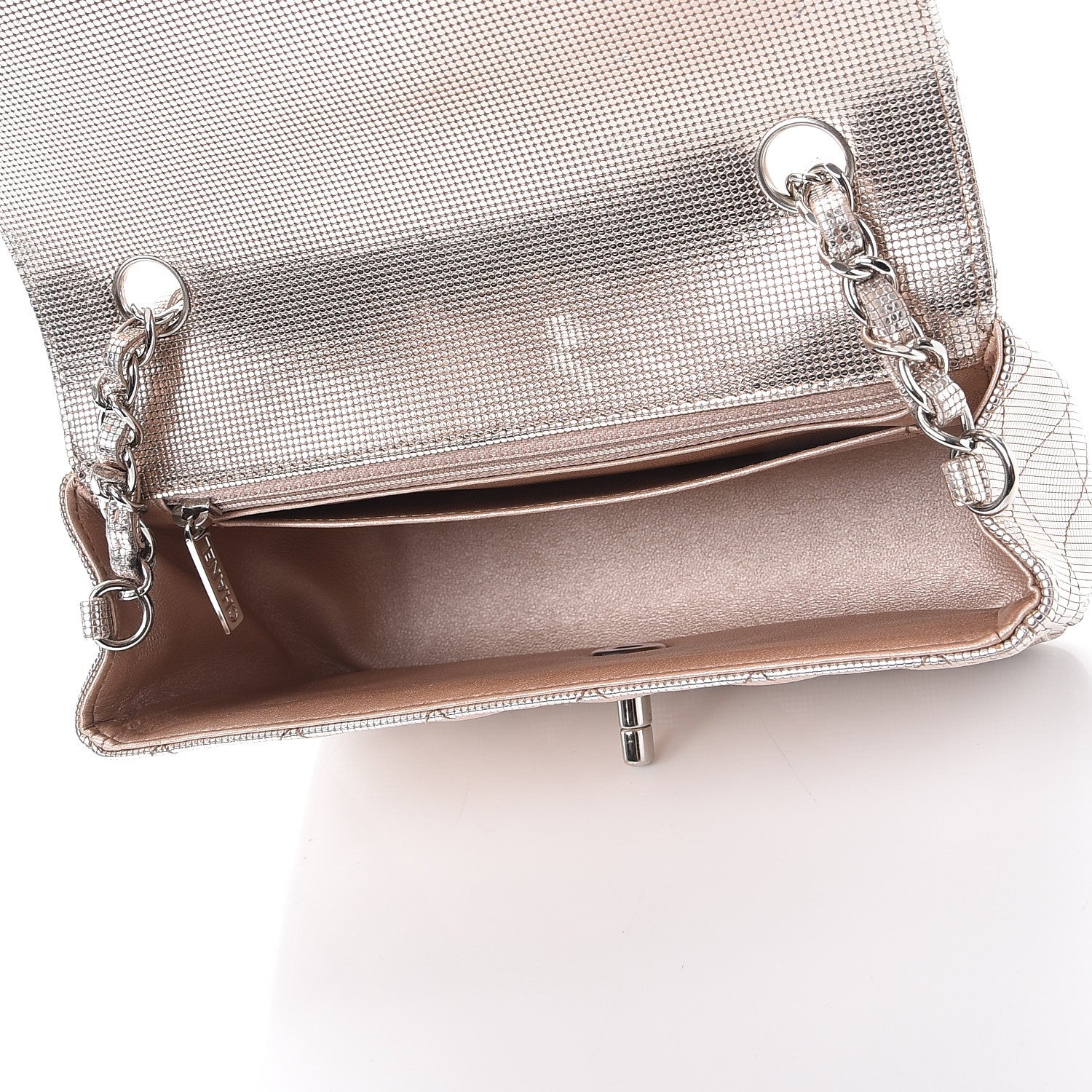 Chanel Metallic Calfskin Quilted Pixel Effect Mini Rectangular Flap Pink Gold 5 of 15