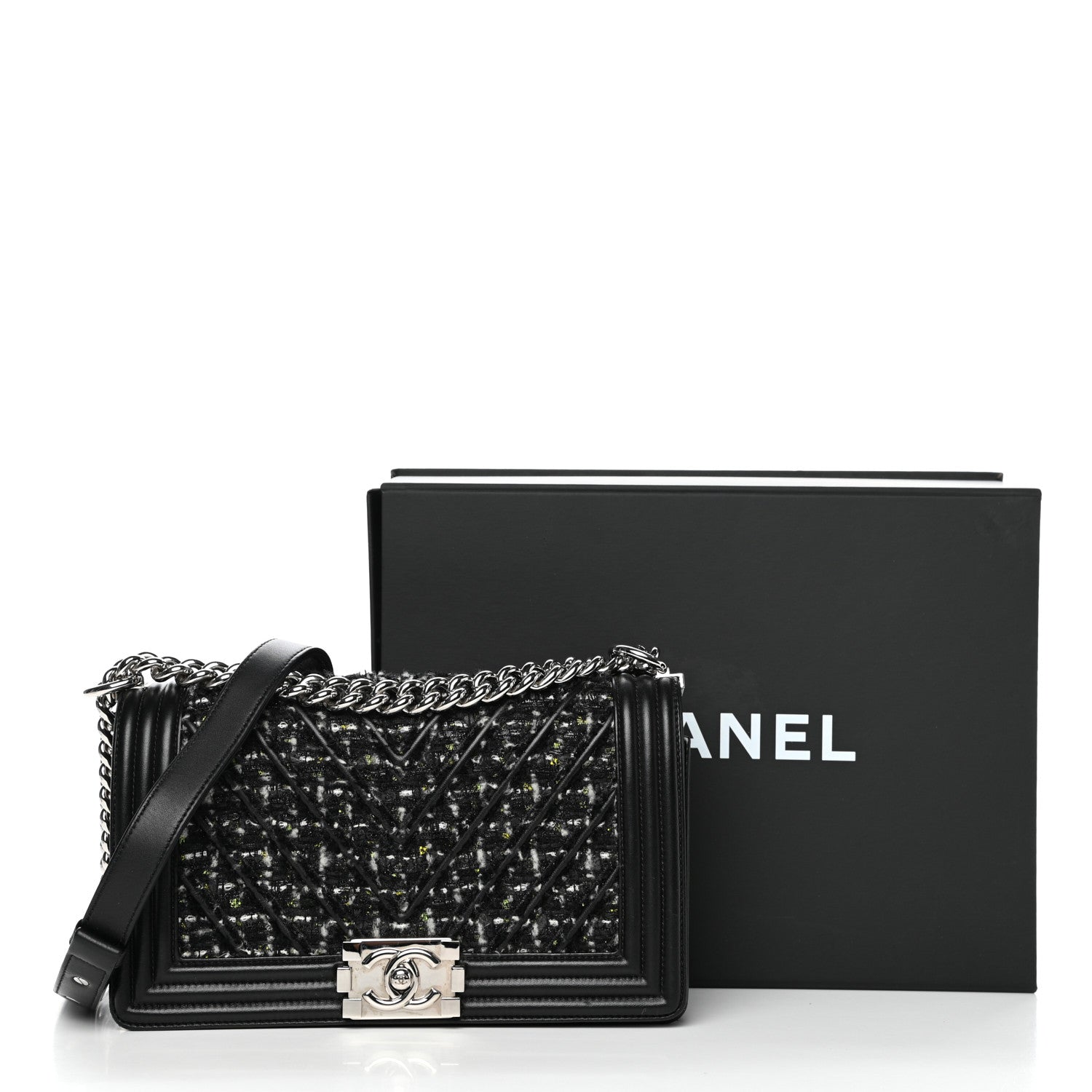 Chanel Lambskin Tweed Woven Medium Chevron Boy Flap Black 11 of 11