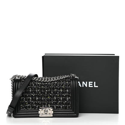 Chanel Lambskin Tweed Woven Medium Chevron Boy Flap Black 11 of 11