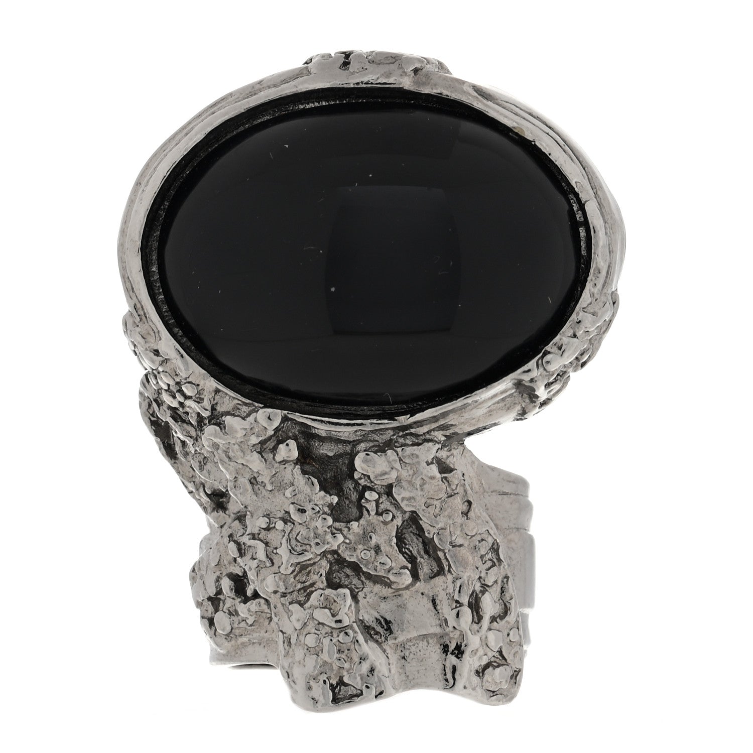 Saint Laurent Glass Cabochon Gunmetal Arty Ovale Ring 52 6 Black 1 of 4