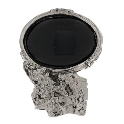Saint Laurent Glass Cabochon Gunmetal Arty Ovale Ring 52 6 Black 1 of 4
