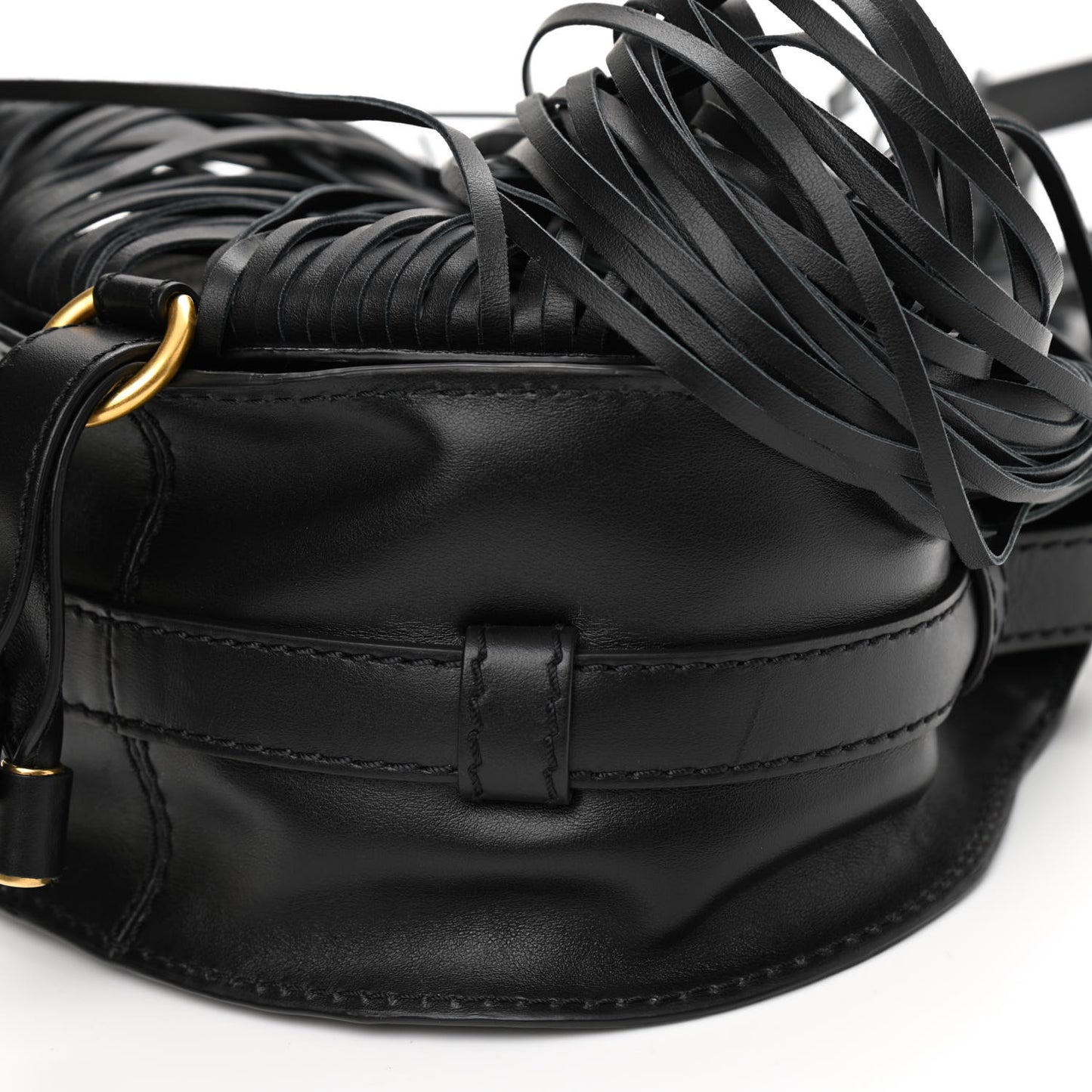 Calfskin Mini Marcie Round Fringe Crossbody Bag Black