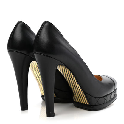 Chanel Lambskin CC Cap Toe Platform Pumps 38.5 Black 4 of 10