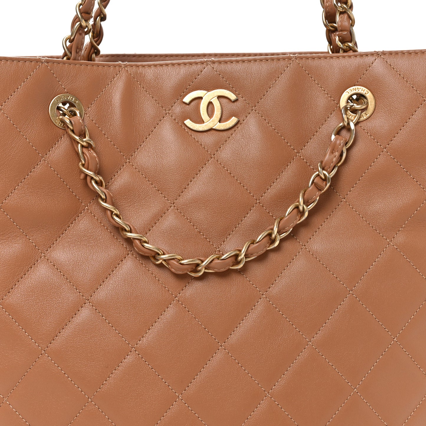 Lambskin Quilted Shopping Tote Brown
