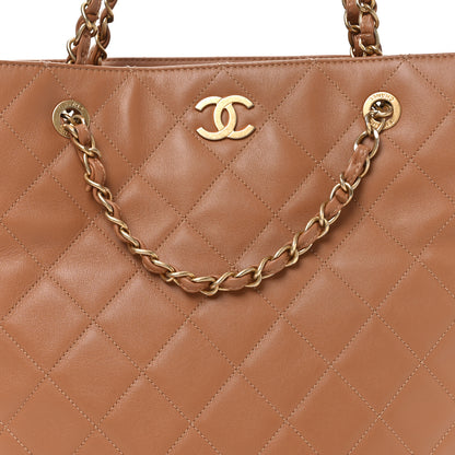 Chanel Lambskin Quilted Shopping Tote Brown 8 of 10