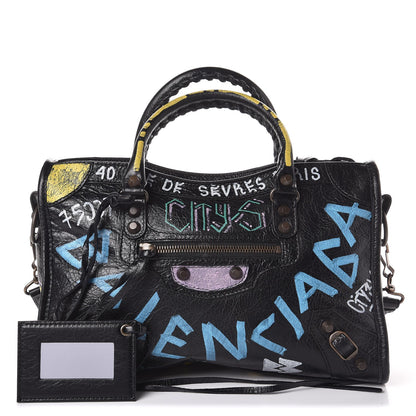 Balenciaga Agneau Graffiti All Over Classic Hardware S City Black Multicolor 1 of 7